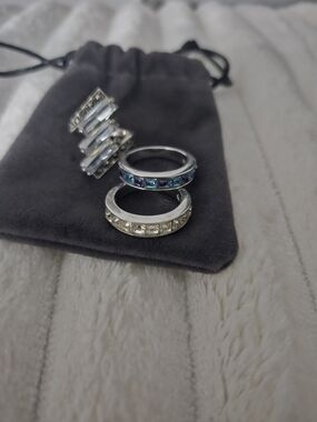 Sterling Silver Multi-Stone Stackable Rings - Blue & Clear Accents